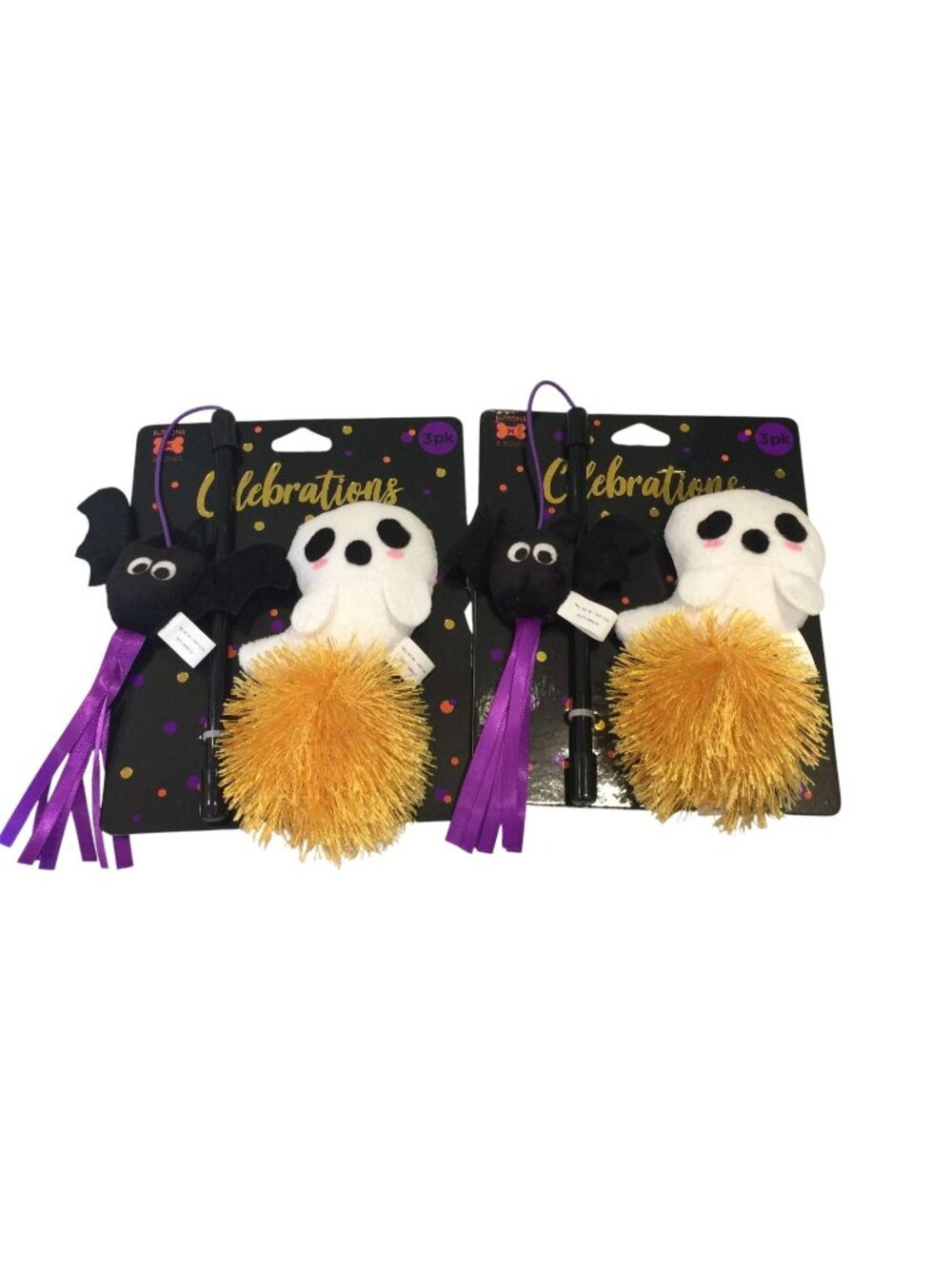 Celebrations Halloween Mini Cat Wand Ghost Bat Fluff Ball with Catnip Set of 2